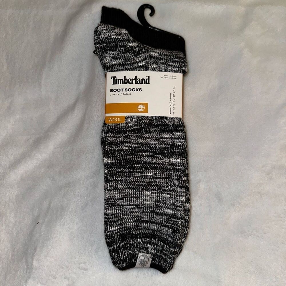 Timberland Women’s Boot Socks Wool Blend Set of 2 Pairs Black Gray NWT